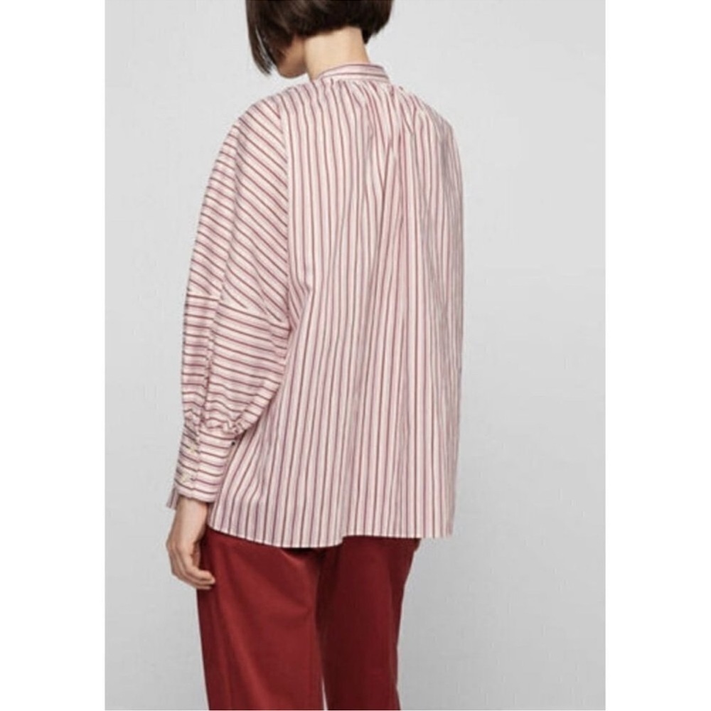 NWOT Hugo Boss Bateco Striped Long Sleeve Tie Front Oversized Tunic Shirt Sz 10 - Picture 3 of 16